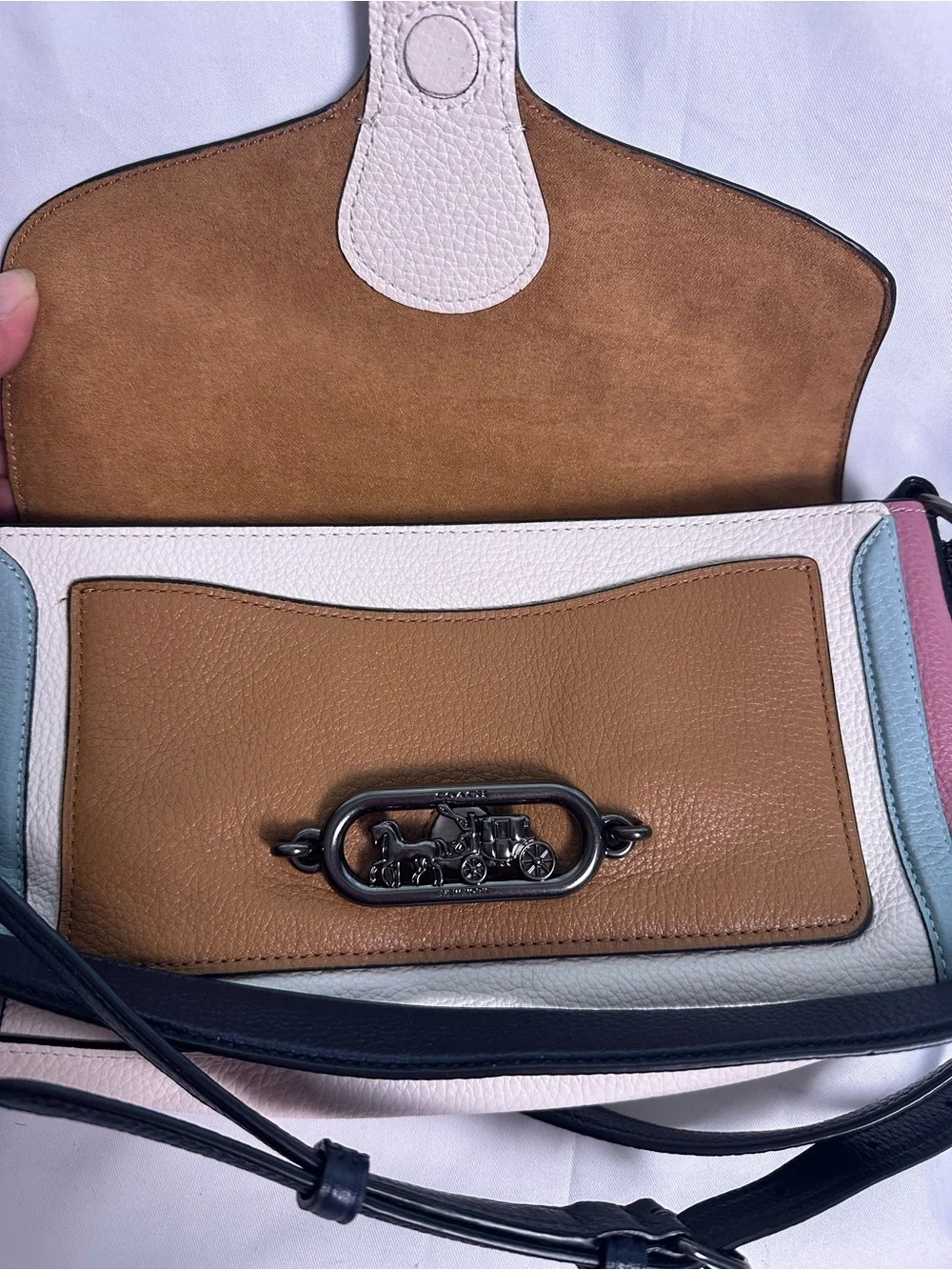 Coach Colorblock Darcy Crossbody Bag in White, Tan & Pink
